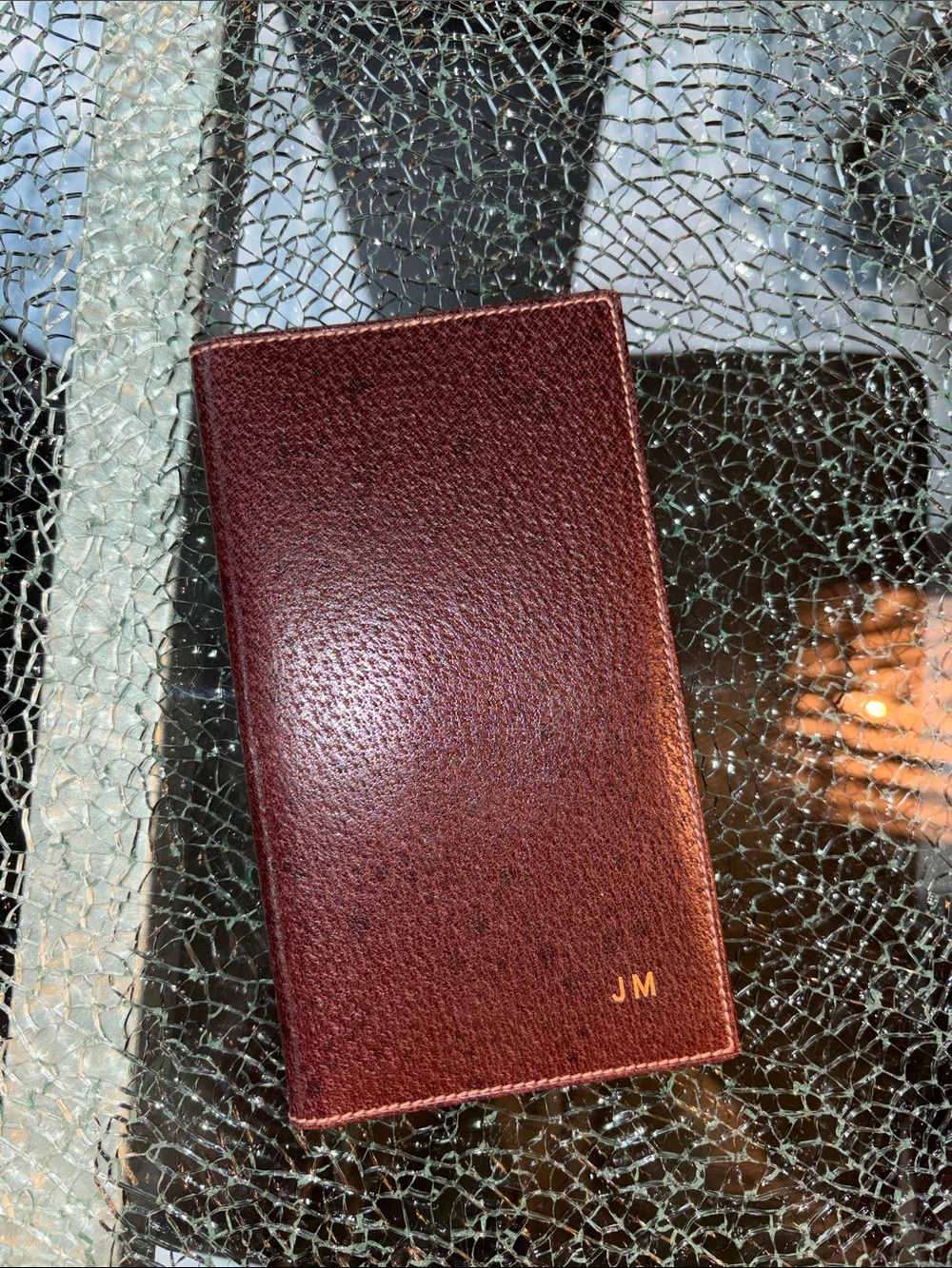 MARK CROSS Monogrammed Brown Leather Passport Wallet - JM